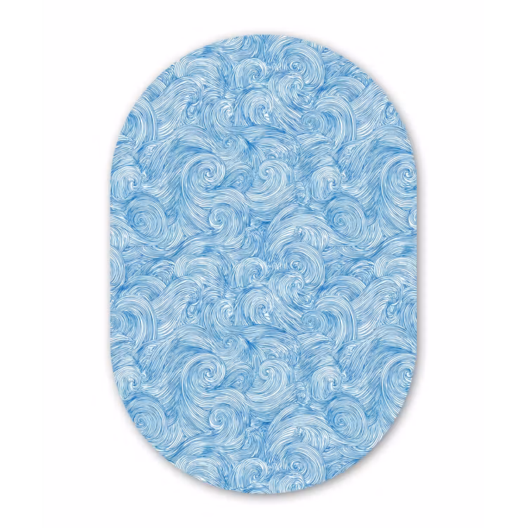 Blauw - Wit - Spiraal - Golven - Lijnen Wandcirkel Ovaal Forex klein 630 -3d