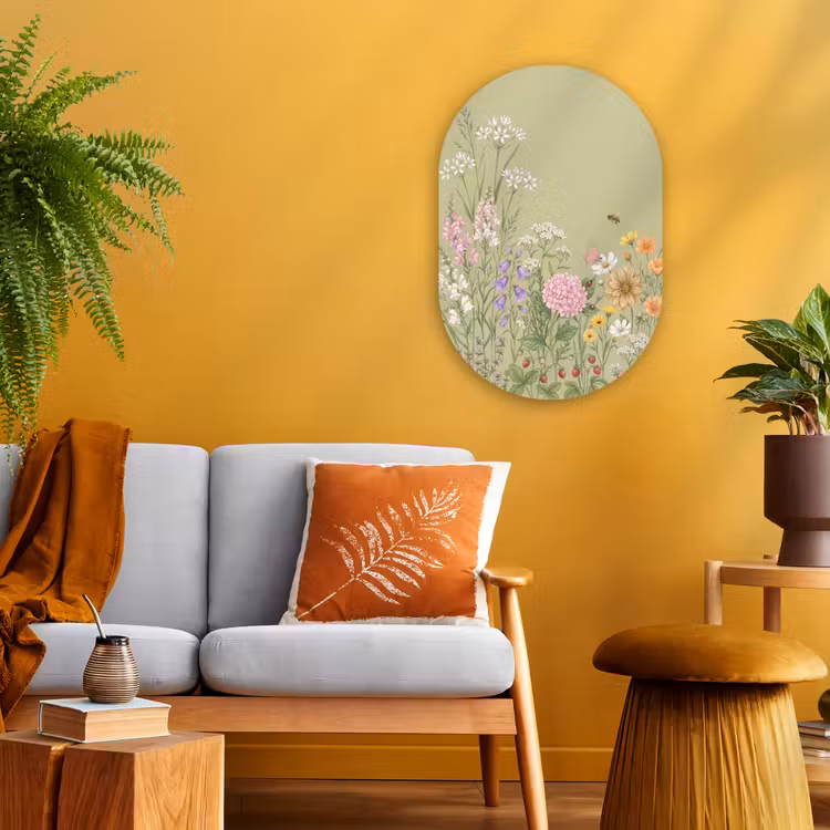 Botanisch - Bloemen - Kleurrijk Wandcirkel Ovaal Forex klein -sfeer4