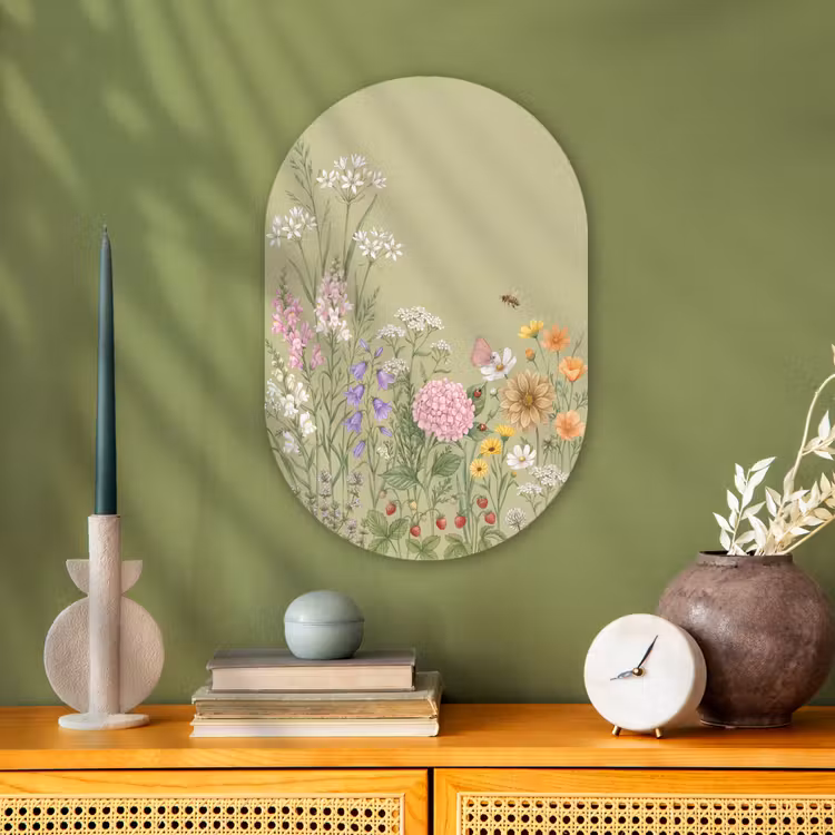 Botanisch - Bloemen - Kleurrijk Wandcirkel Ovaal Forex klein -sfeer2