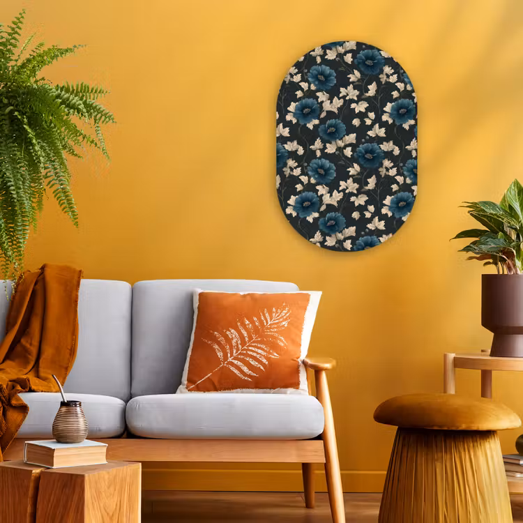 Botanisch - Bloemen - Blauw Wandcirkel Ovaal Forex klein 630 -sfeer4