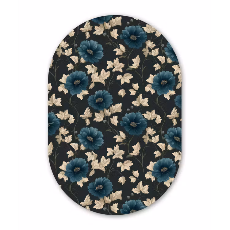 Botanisch - Bloemen - Blauw Wandcirkel Ovaal Forex klein 630 -3d