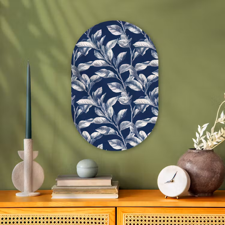 Botanisch - Patroon - Blauw Wandcirkel Ovaal Forex klein 630 -sfeer2