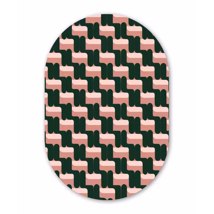 Vlechtpatroon - Groen - Roze - Geometrisch Wandcirkel Ovaal Forex klein 630 -3d