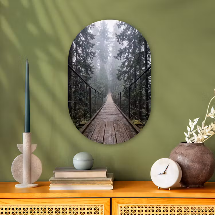 Brug - Bos - Mist - Natuur Wandcirkel Ovaal Forex klein -sfeer2
