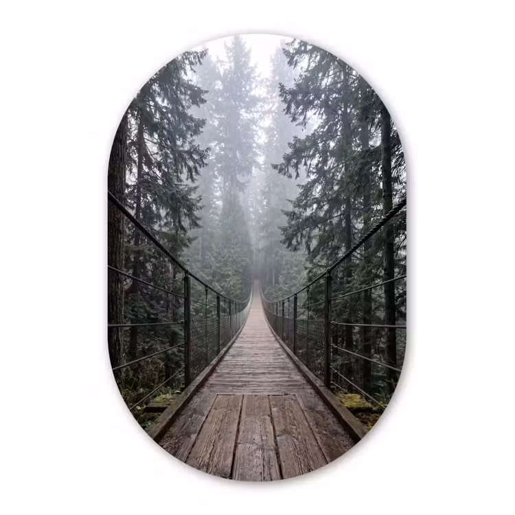 Brug - Bos - Mist - Natuur Wandcirkel Ovaal Forex klein -3d