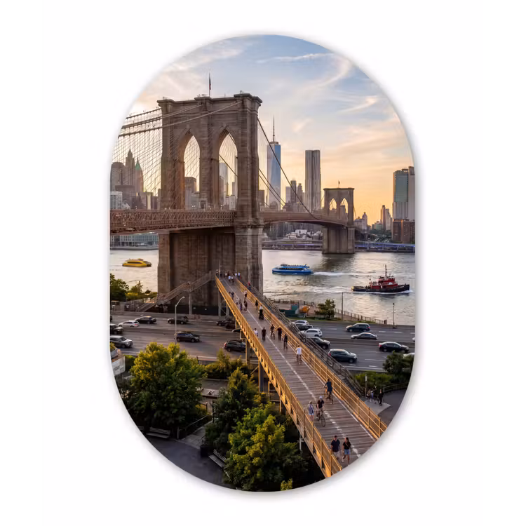 Brug - Rivier - Stad - Zonsondergang - Architectuur Wandcirkel Ovaal Forex klein -3d