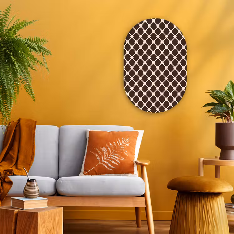 Bruin - Ruitpatroon - Geometrisch Wandcirkel Ovaal Forex klein 630 -sfeer4