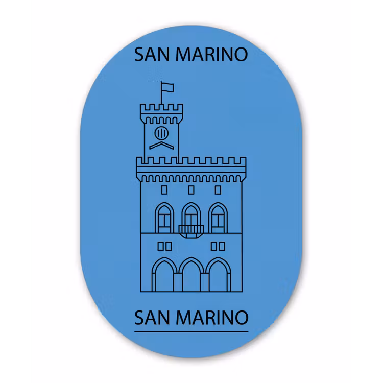 Gebouw - San Marino - Architectuur - Lijntekening - Blauw Wandcirkel Ovaal Forex klein -3d