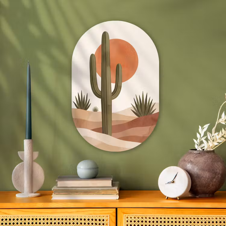 Cactus - Duinen - Modern - Landschap - Groen Wandcirkel Ovaal Forex klein -sfeer2