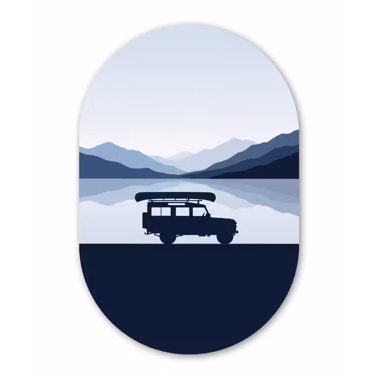 Auto - Meer - Bergen - Blauw Wandcirkel Ovaal Forex klein -3d