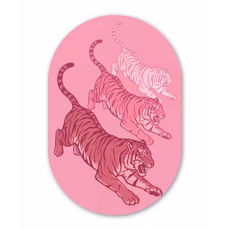 Kat - Springend - Dieren - Roze - Modern Wandcirkel Ovaal Forex klein -3d