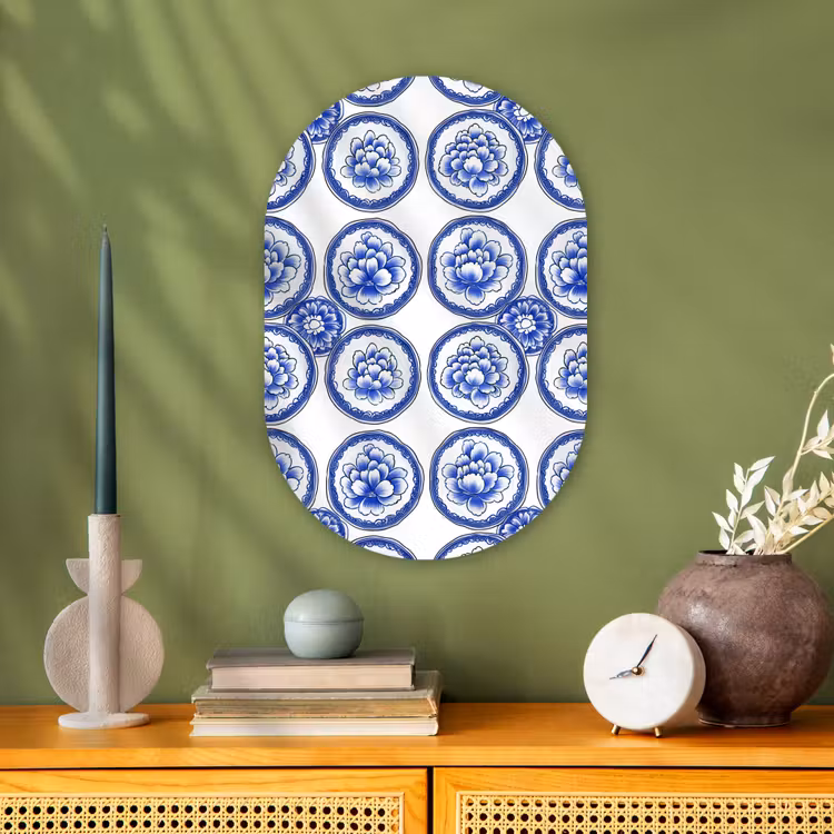 Cirkels - Bloemen - Blauw Wandcirkel Ovaal Forex klein 630 -sfeer2