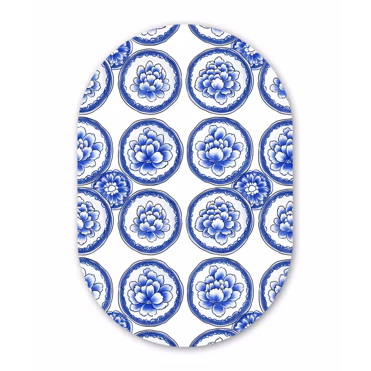 Cirkels - Bloemen - Blauw Wandcirkel Ovaal Forex klein 630 -3d