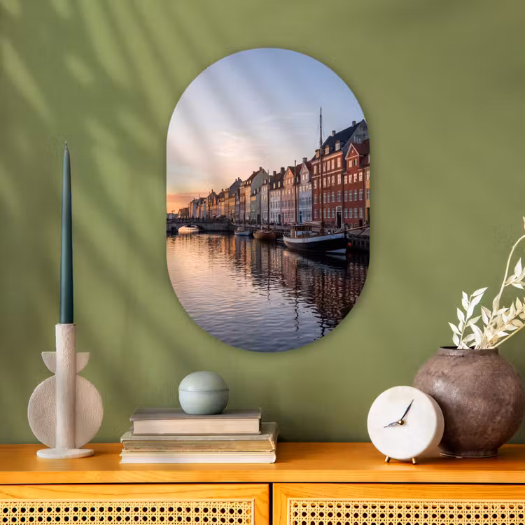 Stad - Gracht - Zonsondergang - Klassiek - Kleurrijk Wandcirkel Ovaal Forex klein -sfeer2