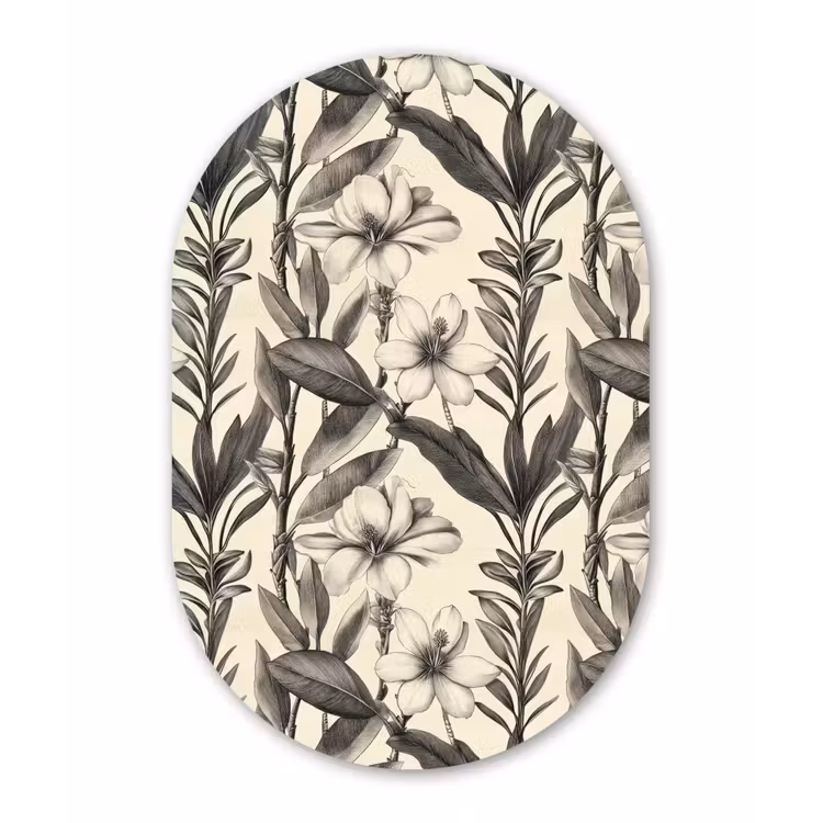 Klassiek - Botanisch - Zwart - Beige Wandcirkel Ovaal Forex klein 630 -3d