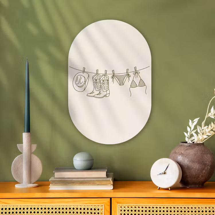 Kleding - Waslijn - Zomer - Lijntekening - Groen Wandcirkel Ovaal Forex klein -sfeer2