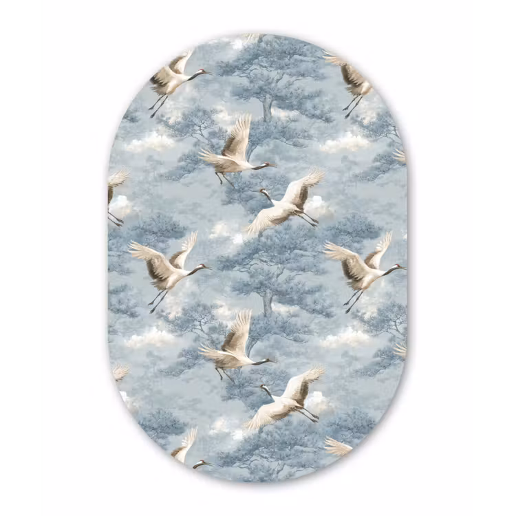 Wolken - Kraanvogels - Blauw Wandcirkel Ovaal Forex klein 630 -3d
