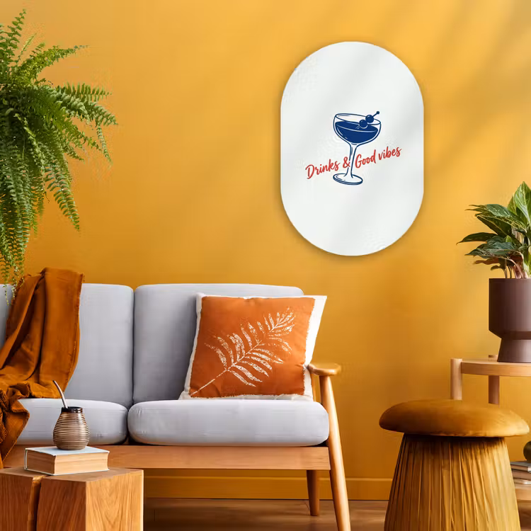 Cocktail - Glas - Illustratie - Blauw - Wit Wandcirkel Ovaal Forex klein -sfeer4