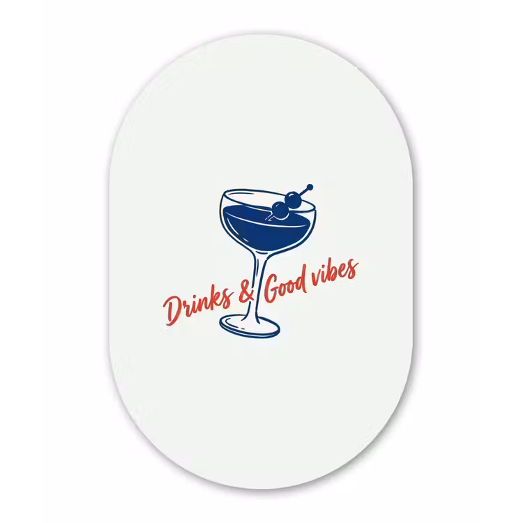 Cocktail - Glas - Illustratie - Blauw - Wit Wandcirkel Ovaal Forex klein -3d