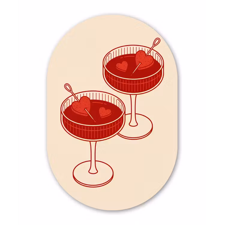 Cocktail - Hartjes - Liefde - Illustratie - Rood Wandcirkel Ovaal Forex klein -3d