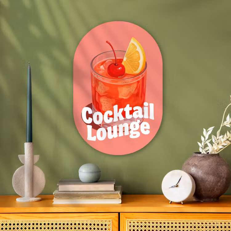 Cocktail Lounge - Glas - Koraal Wandcirkel Ovaal Forex klein -sfeer2
