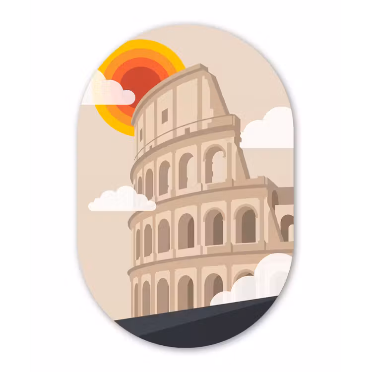 Colosseum - Zonsopgang - Rome - Architectuur - Beige Wandcirkel Ovaal Forex klein -3d