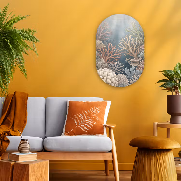 Koraal - Zeeleven - Onderwater - Illustratie - Natuur Wandcirkel Ovaal Forex klein -sfeer4