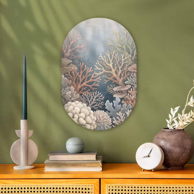 Koraal - Zeeleven - Onderwater - Illustratie - Natuur Wandcirkel Ovaal Forex klein -sfeer2