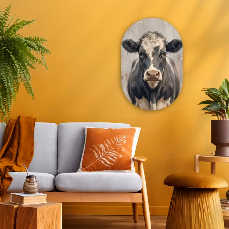 Koe - Portret - Dieren - Modern Wandcirkel Ovaal Forex klein -sfeer4