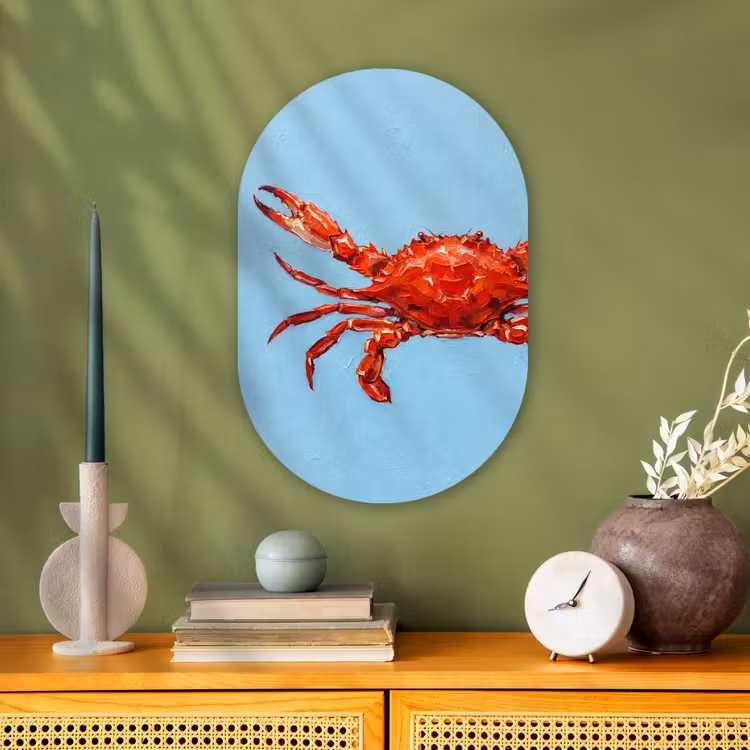 Krab - Zee - Dieren - Abstract - Rood Wandcirkel Ovaal Forex klein -sfeer2