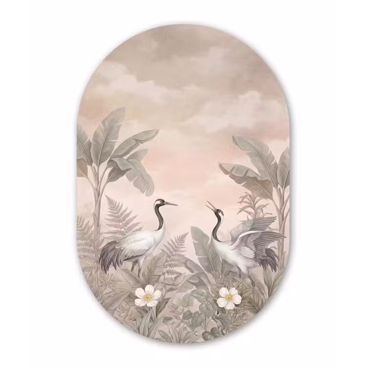 Kraanvogels - Natuur - Roze Wandcirkel Ovaal Forex klein -3d