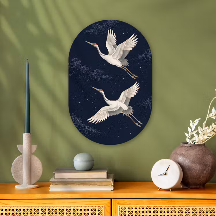Kraanvogels - Nachthemel - Blauw Wandcirkel Ovaal Forex klein -sfeer2