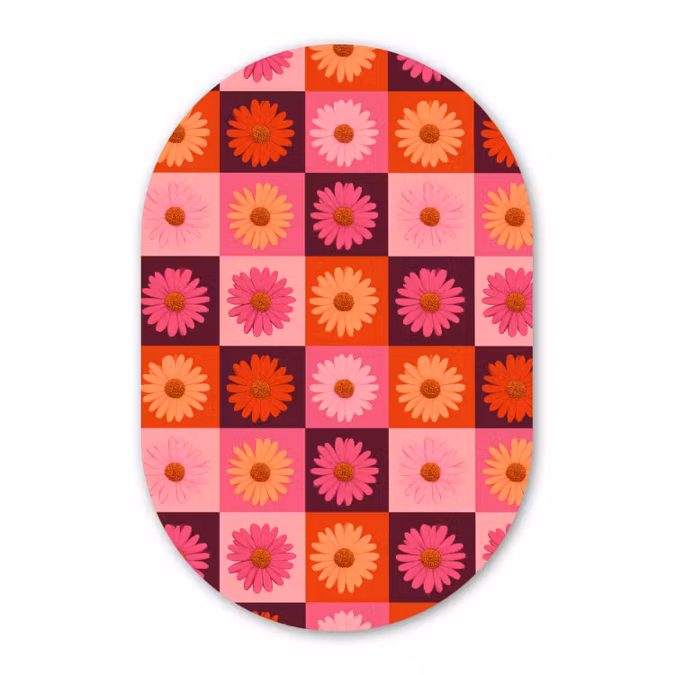 Madeliefjes - Dambord - Retro - Roze - Oranje Wandcirkel Ovaal Forex klein 630 -3d