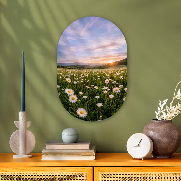 Madelief - Veld - Heuvels - Groen Wandcirkel Ovaal Forex klein -sfeer2