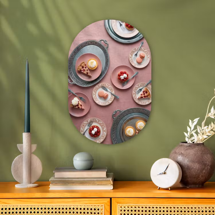 Dessert - Taart - Gebak - Zoet - Roze Wandcirkel Ovaal Forex klein -sfeer2
