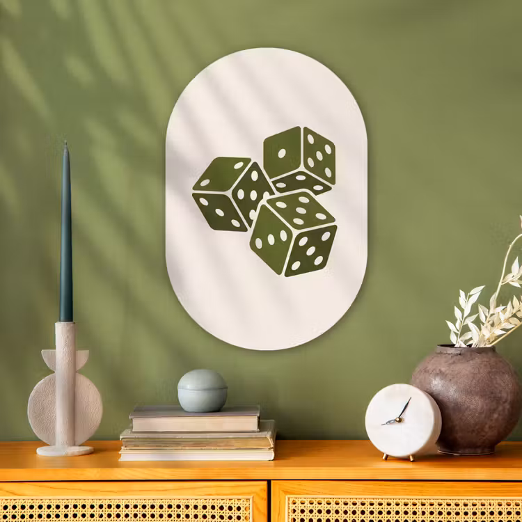 Dobbelsteen - Spel - Groen - Abstract Wandcirkel Ovaal Forex klein -sfeer2