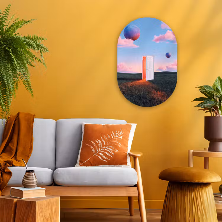 Oval - Plastic - Door - Fantasy - Space - Deur - Fantasie - Ruimte Wandcirkel Ovaal Forex klein