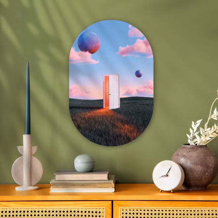 Oval - Plastic - Door - Fantasy - Space - Deur - Fantasie - Ruimte Wandcirkel Ovaal Forex klein