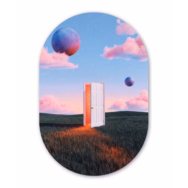 Oval - Plastic - Door - Fantasy - Space - Deur - Fantasie - Ruimte Wandcirkel Ovaal Forex klein