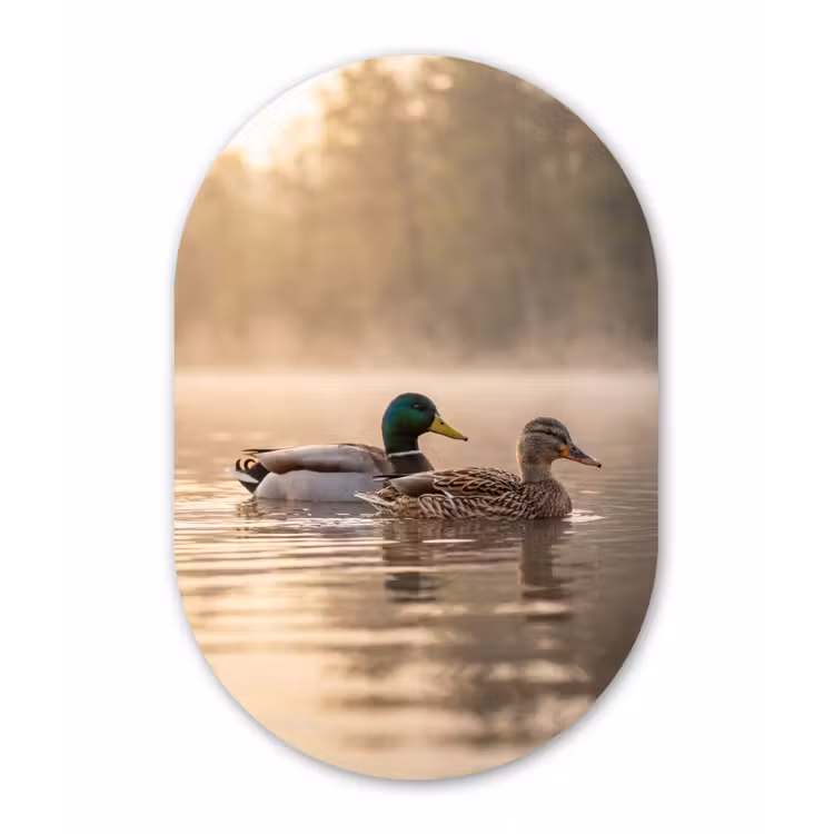 Eenden - Water - Mist - Natuur Wandcirkel Ovaal Forex klein -3d