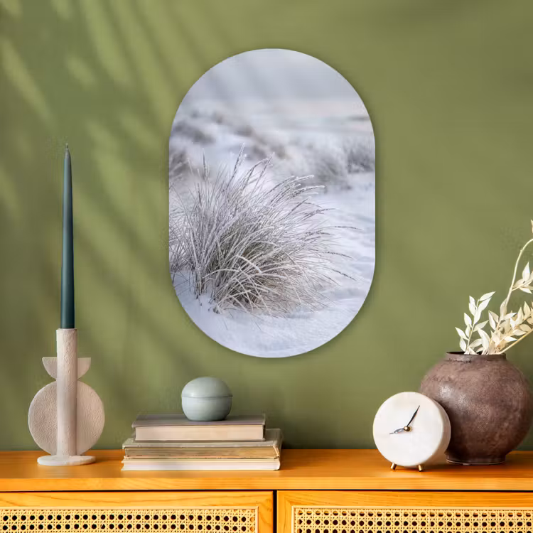 Duinen - Sneeuw - Strand - Winter - Serene Wandcirkel Ovaal Forex klein -sfeer2