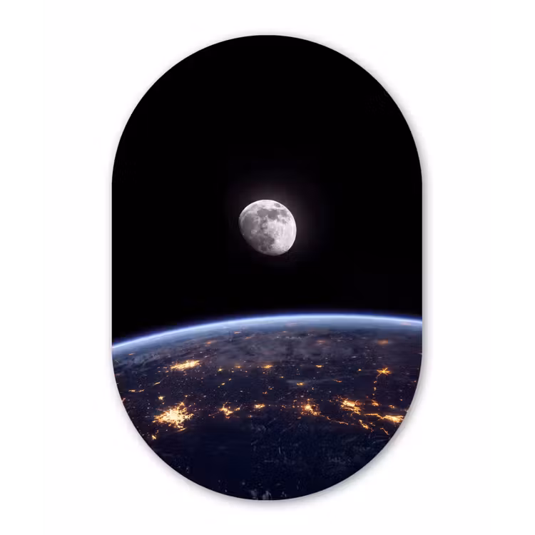 Oval - Plastic - Earth - Night - Space - Aarde - Nacht - Ruimte Wandcirkel Ovaal Forex klein