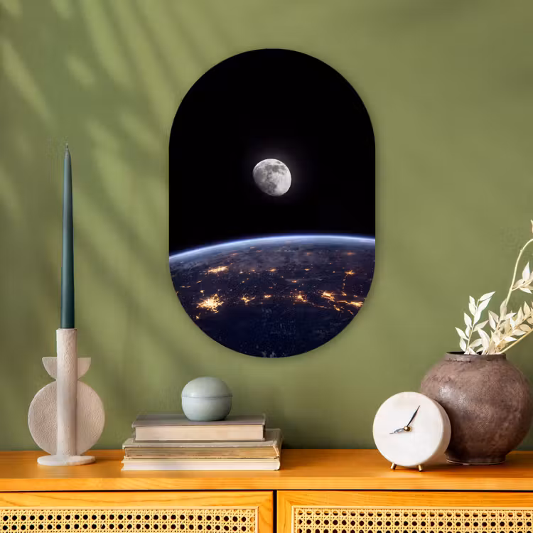 Oval - Plastic - Earth - Night - Space - Aarde - Nacht - Ruimte Wandcirkel Ovaal Forex klein