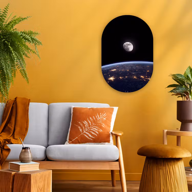 Oval - Plastic - Earth - Night - Space - Aarde - Nacht - Ruimte Wandcirkel Ovaal Forex klein