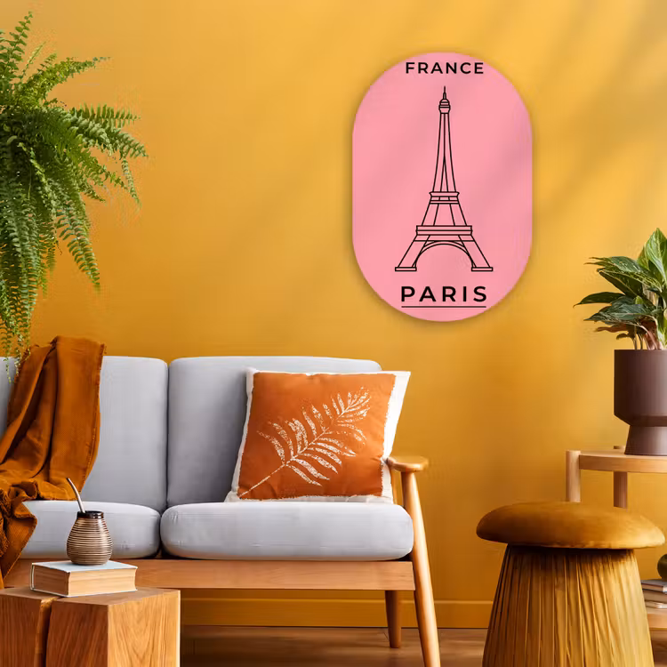 Eiffeltoren - Parijs - Architectuur - Minimalistisch - Roze Wandcirkel Ovaal Forex klein -sfeer4