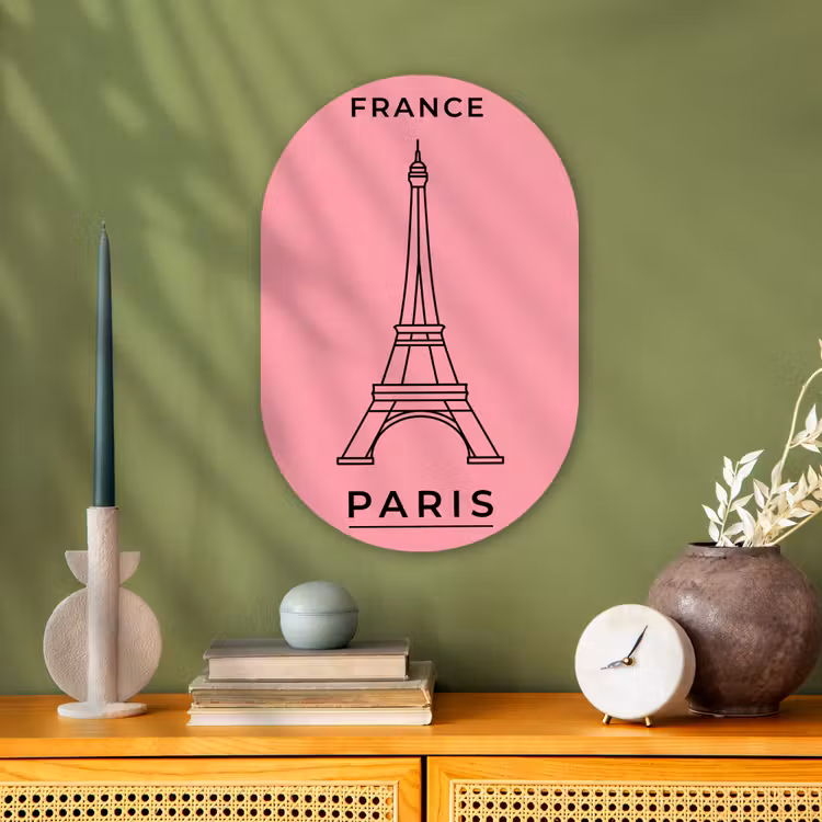 Eiffeltoren - Parijs - Architectuur - Minimalistisch - Roze Wandcirkel Ovaal Forex klein -sfeer2