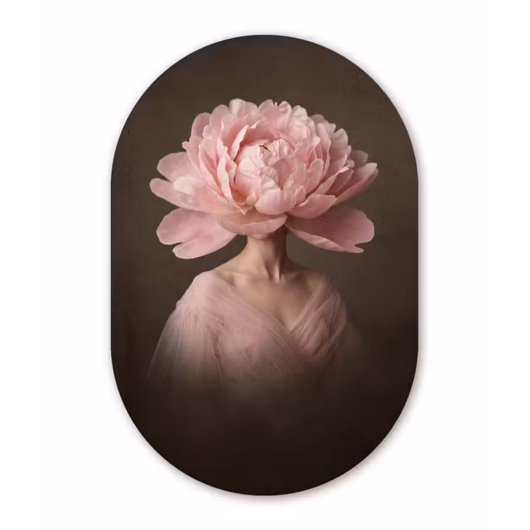 Gezicht - Roos - Roze Wandcirkel Ovaal Forex klein -3d