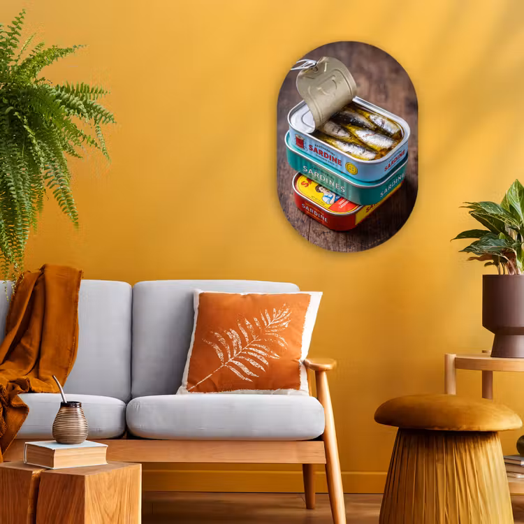 Oval - Plastic - Fish - Cans - Kitchen - Vis - Blikjes - Keuken Wandcirkel Ovaal Forex klein
