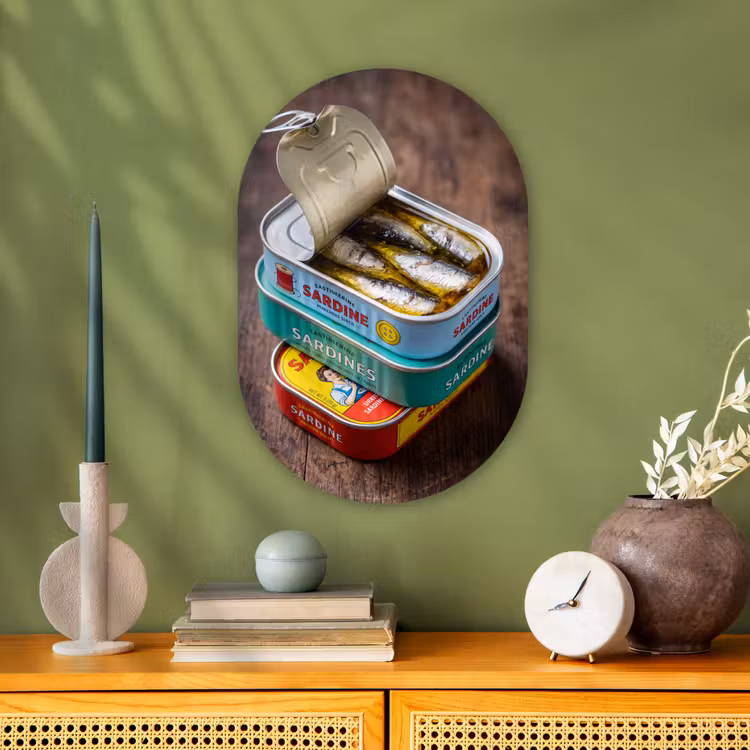 Oval - Plastic - Fish - Cans - Kitchen - Vis - Blikjes - Keuken Wandcirkel Ovaal Forex klein