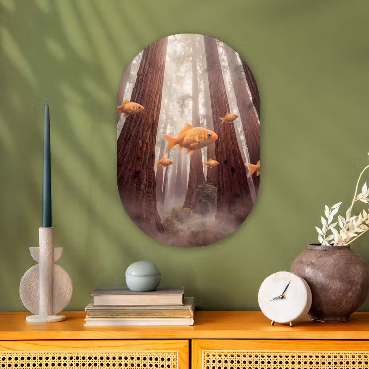 Oval - Plastic - Fish - Forest - Fantasy - Vis - Bos - Fantasie Wandcirkel Ovaal Forex klein